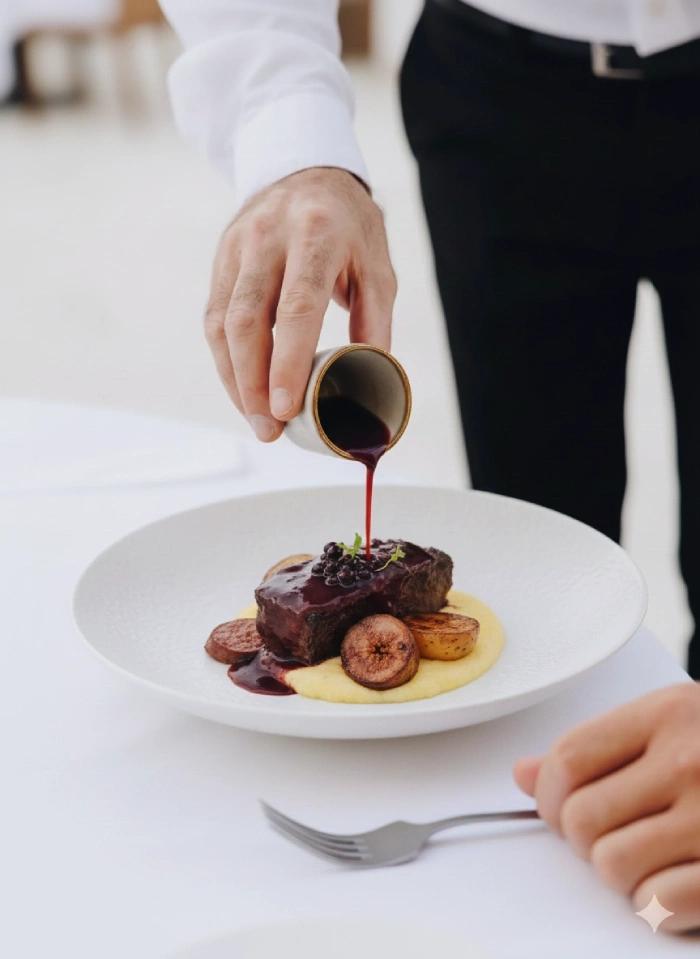 Plat gastronomique servi dans un restaurant de Calvi mettant en valeur les saveurs corses