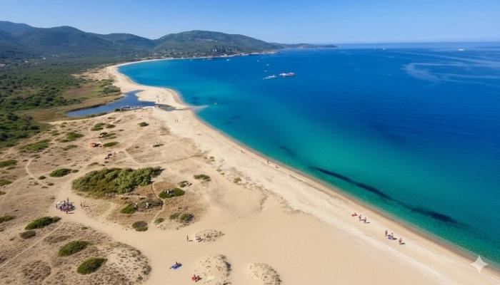Étendue sauvage de la plage de Capu Laurosu à Propriano avec vue sur le littoral