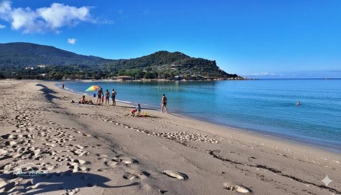 Plage de Portigliolo près de Propriano avec sable clair et eau transparente