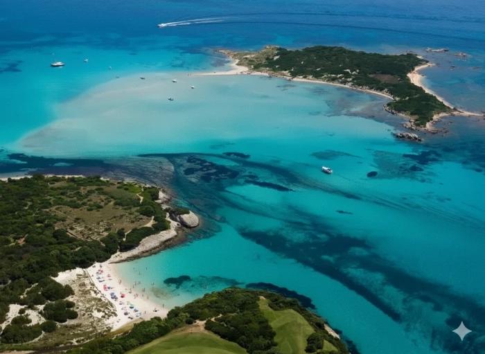 Plage du Petit Spérone à Bonifacio, sable blanc et mer turquoise.