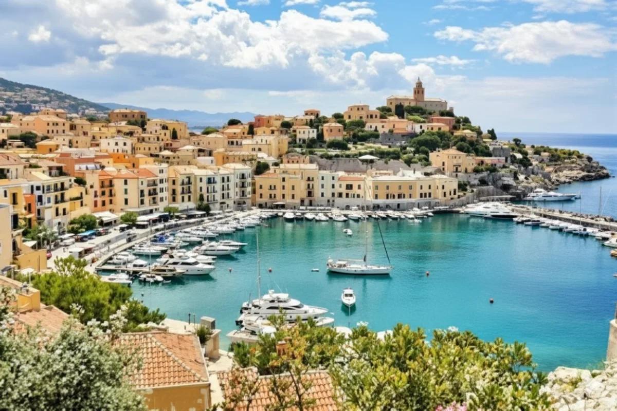 Panorama du centre-ville de Propriano et du port de plaisance